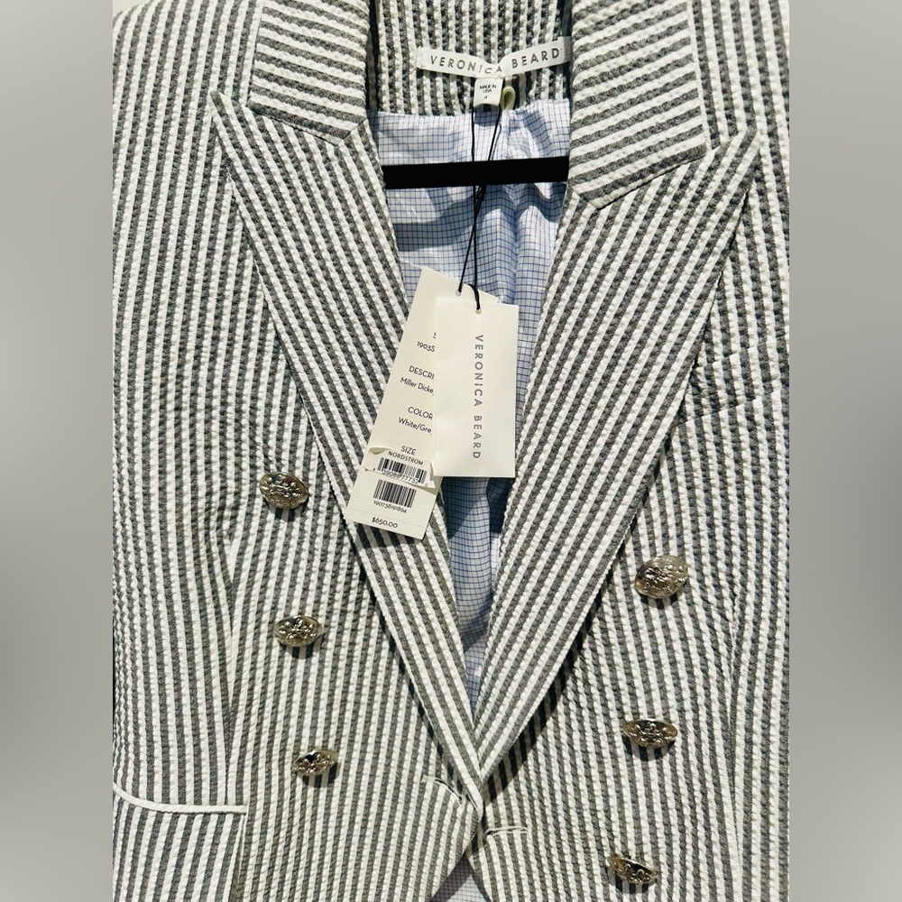 Brand New Veronica Beard Seersucker Double-Breasted Blazer - Picture 2 of 3
